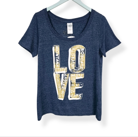Montana State MSU Bobcats Love Graphic Tee - Heather Navy Blue Size XL - NEW - Picture 1 of 9